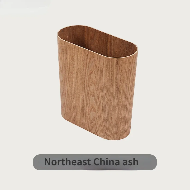 Nordic wooden trash can large-capacity with lid kitchen trash can solid wood paper basket creative kitchen storage supplies