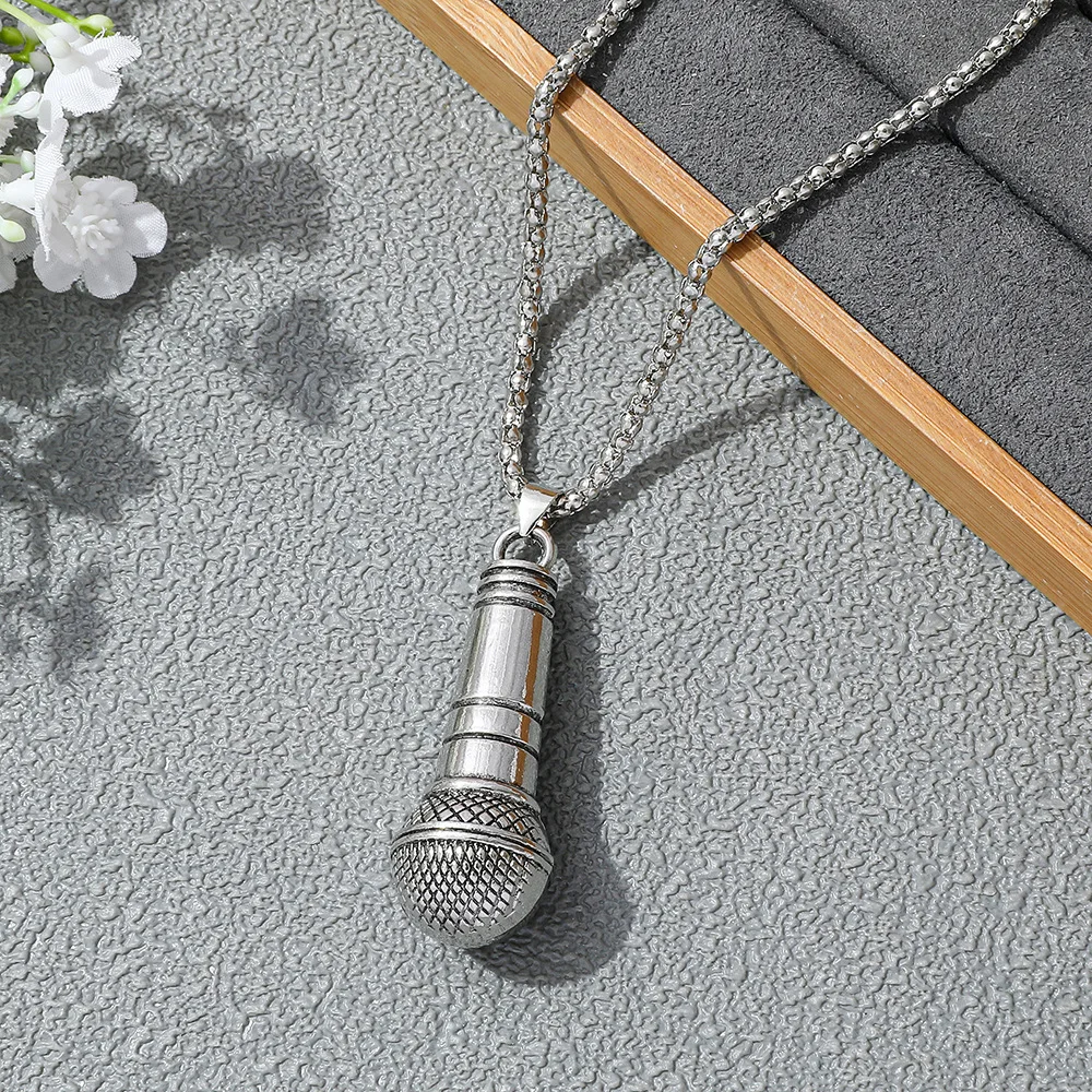 Creative Microphone Pendant Necklace For Men and Women Punk Hip-hop Fashion Jewelry Couple Friends Gifts