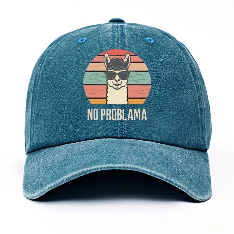 NO PROBLEMA Mr. Rainbow Pattern Washed Baseball Cap, Urban Fashion, Simple and Versatile, Vintage Style, Adjustable, Unisex Base