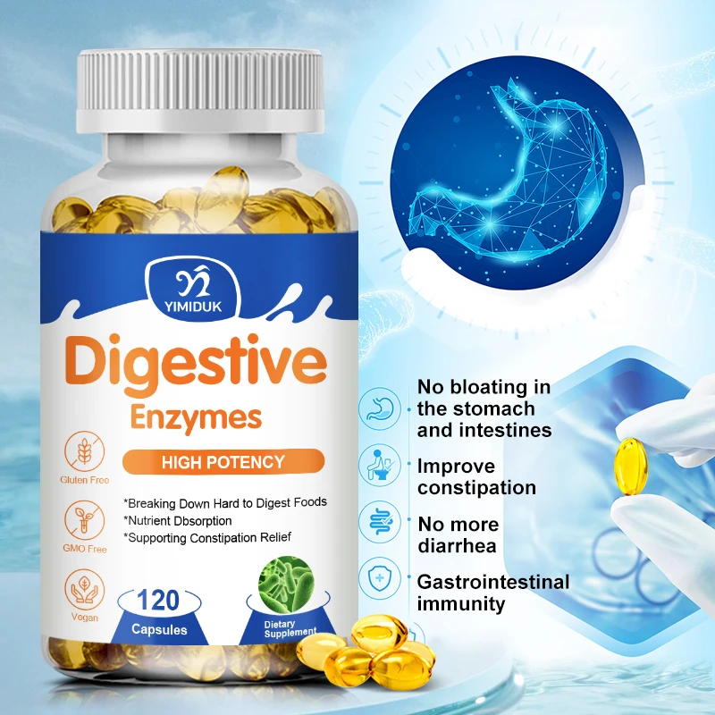 Yimiduk-Enzymes Digestives Probiotiques pour la Santé Gut et les Instituts de Ballonnement, Capsules d'Enzymes Digestives Probiotiques