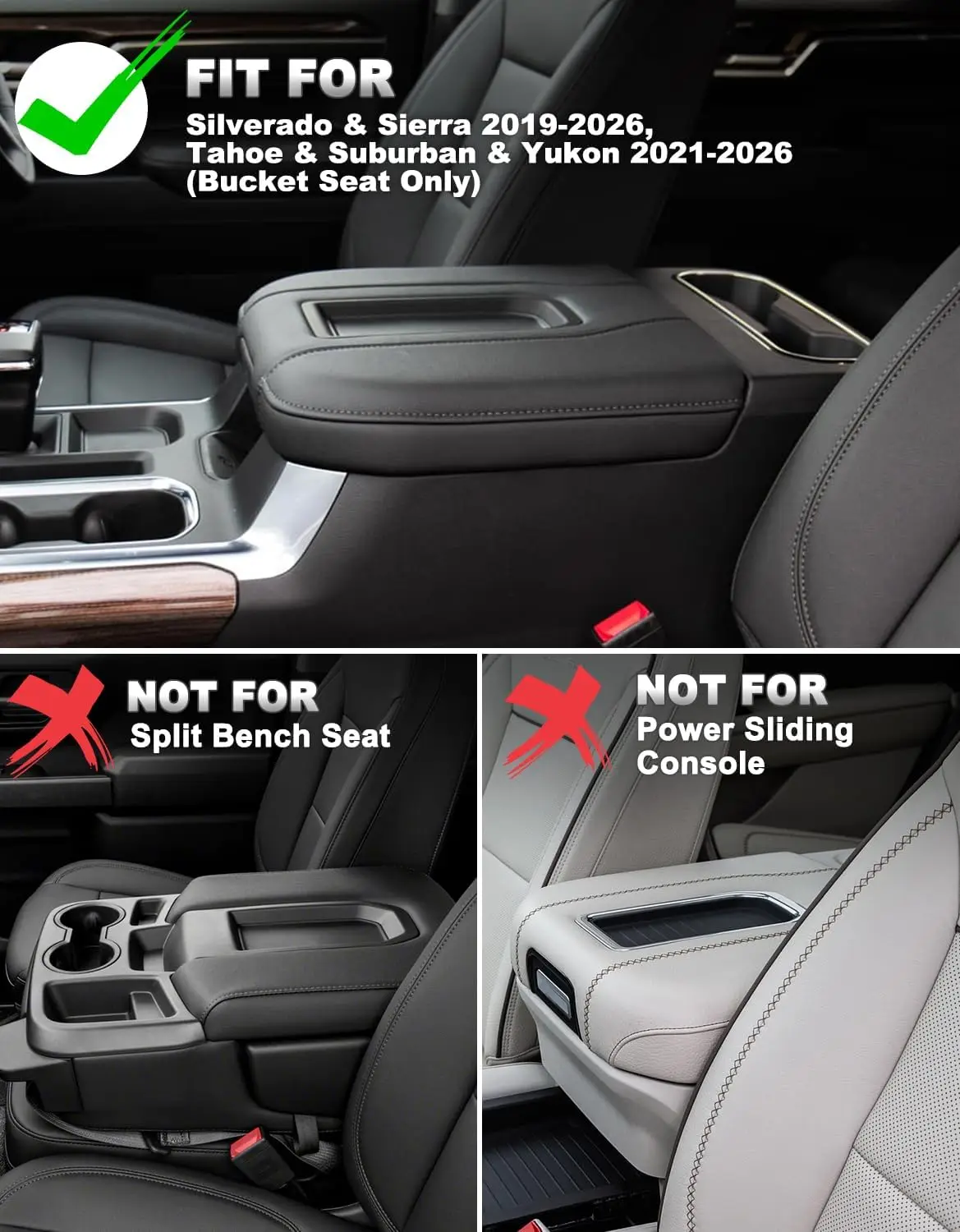 Center Console Armrest Cover for Chevy SilveradoGMC Sierra 2019-2026, Yukon Tahoe Suburban 2021-2026, Floor Console Bucket Seat