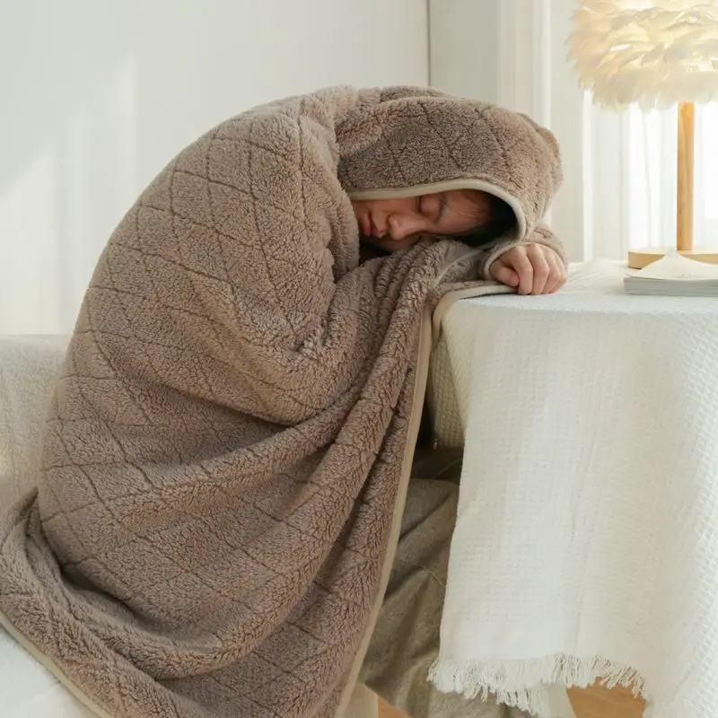 Hooded Wearable Blanket Soft Flannel Thick Warm Quilted Throw For Adults Cozy Lightweight Shawl Wrap Office Nap Sofa Relaxing