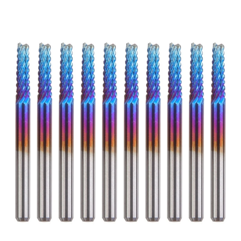 10 Pcs Steel End Mills Set 0.8mm to 3.175mm Blue Coating of for Nano Hard Alloy Corn Milling Cutter for Ste