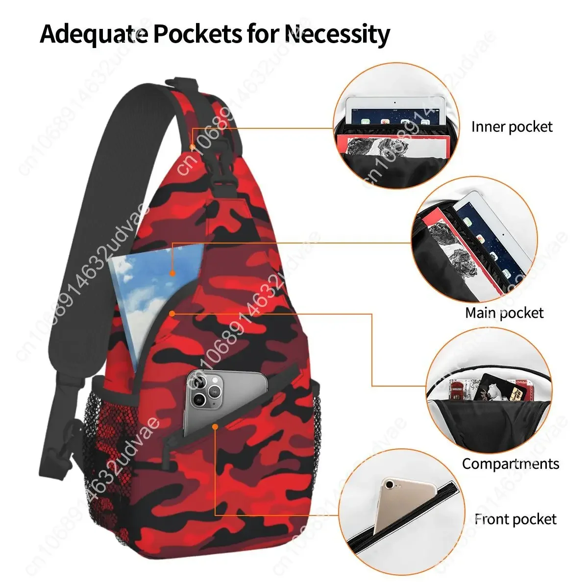 CamSolomon Red Military Sling Bag Chest Pack Insider Crossbody Backpack Outdoor Sports Daypacks Car