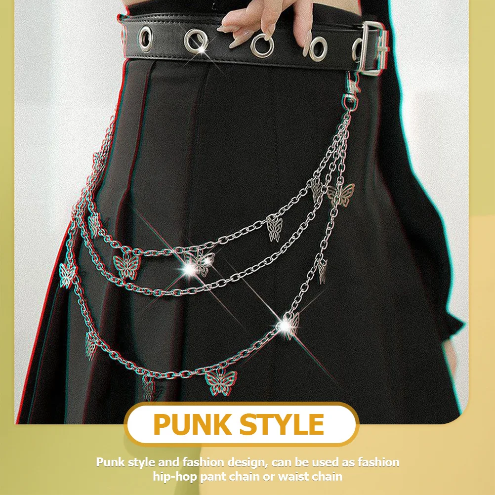 3Pcs Love Heart Butterflies Pants Chain Punk Hip Hop Waist Chain Fashion Jeans Chains Casual Party Accessory Chains for Pants