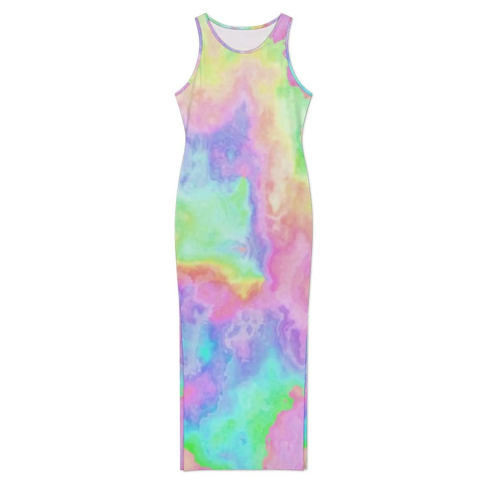 Rainbow Tie Dye Marble Dress Sleeveless Stone Pastels Abstract Art Kawaii Maxi Dresses Summer Street Style Design Bodycon Dress