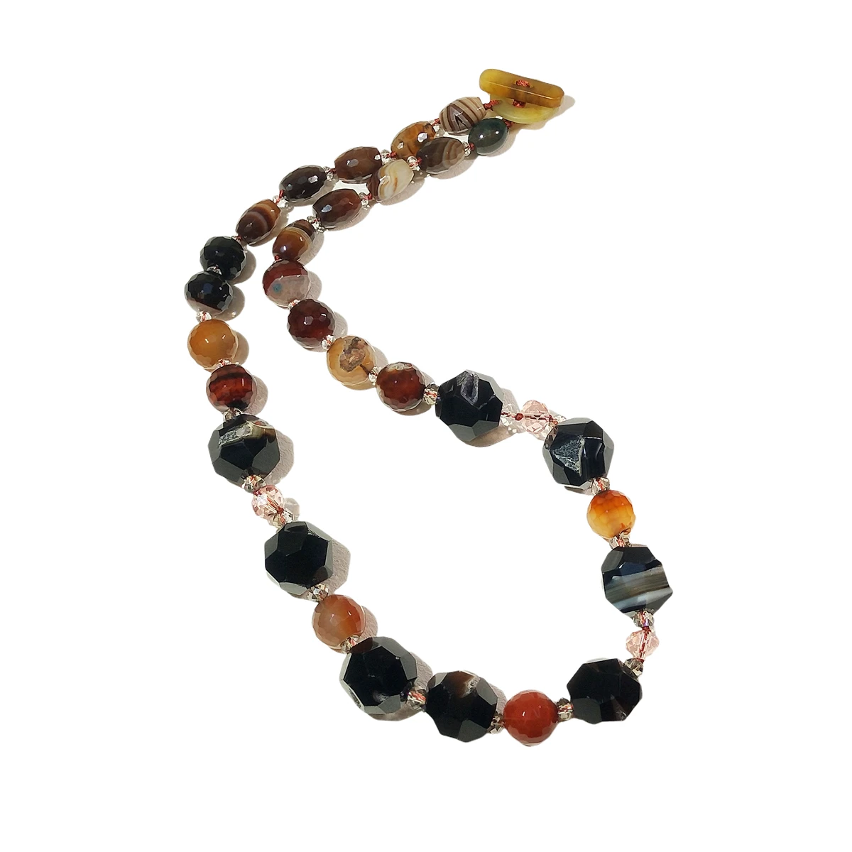Lii Ji Real Stone Brown Black Color Necklace 60cm Agate Crystal Women Jewelry Gift