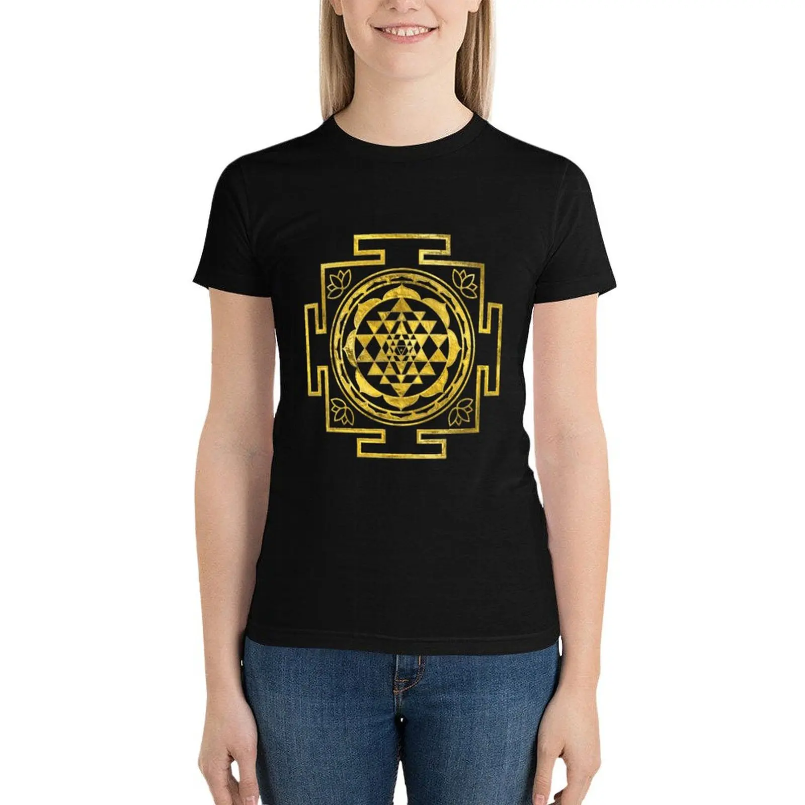 

Golden Sri Yantra/ Sri Chakra T-Shirt kawaii clothes Female clothing Short sleeve tee tshirts for Women