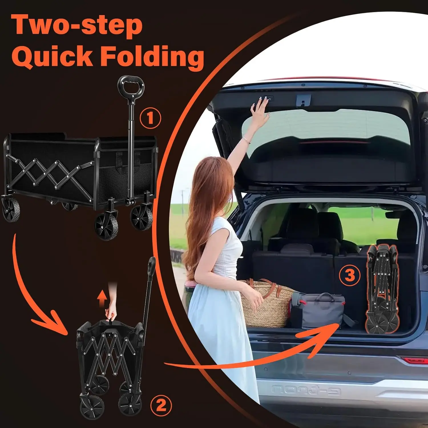 عربة عربة قابلة للطي بعجلات، محمولة شديدة التحمل بوزن 360 رطل للتسوق والتخييم والرياضات الخارجية