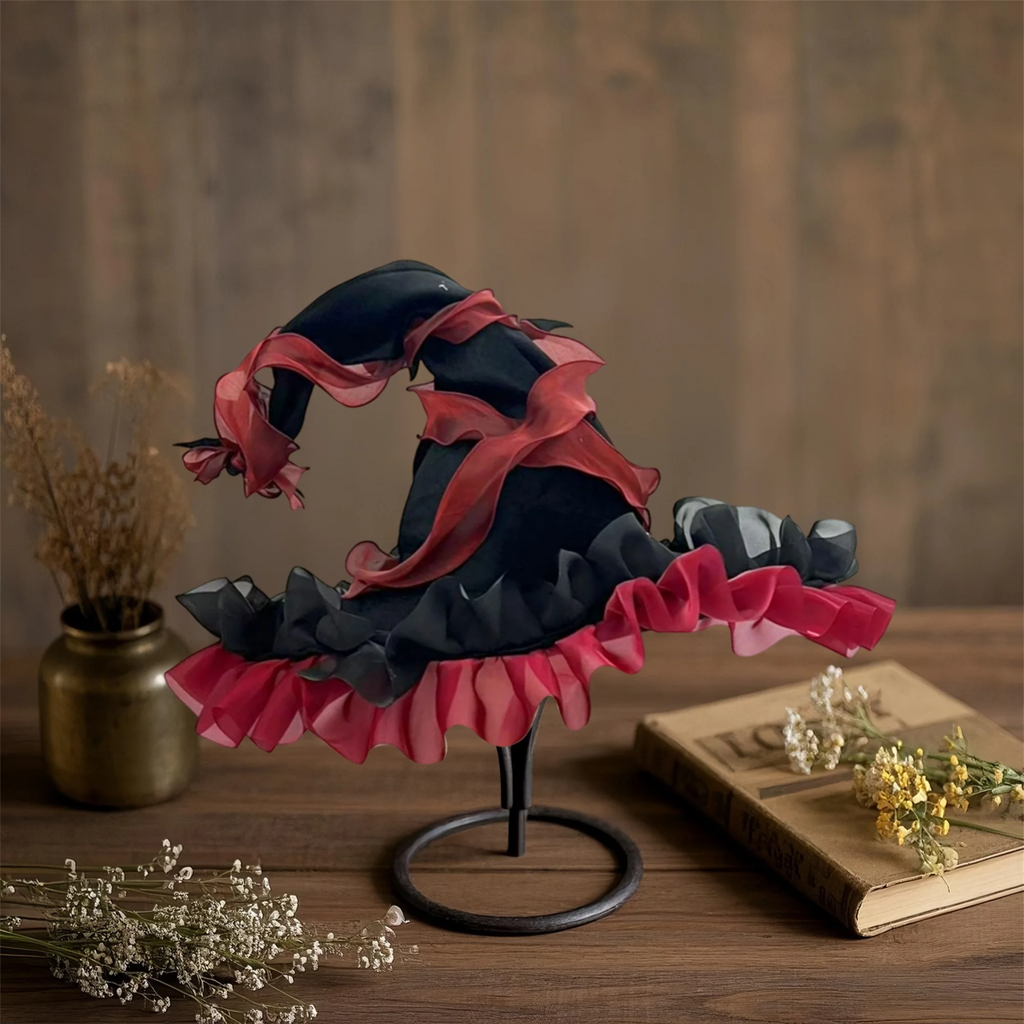 

Черная кружевная шляпа ведьмы на Хэллоуин, паутина, лента, декор, широкополая остроконечная шляпа, маскарадный костюм для косплея, аксессуары