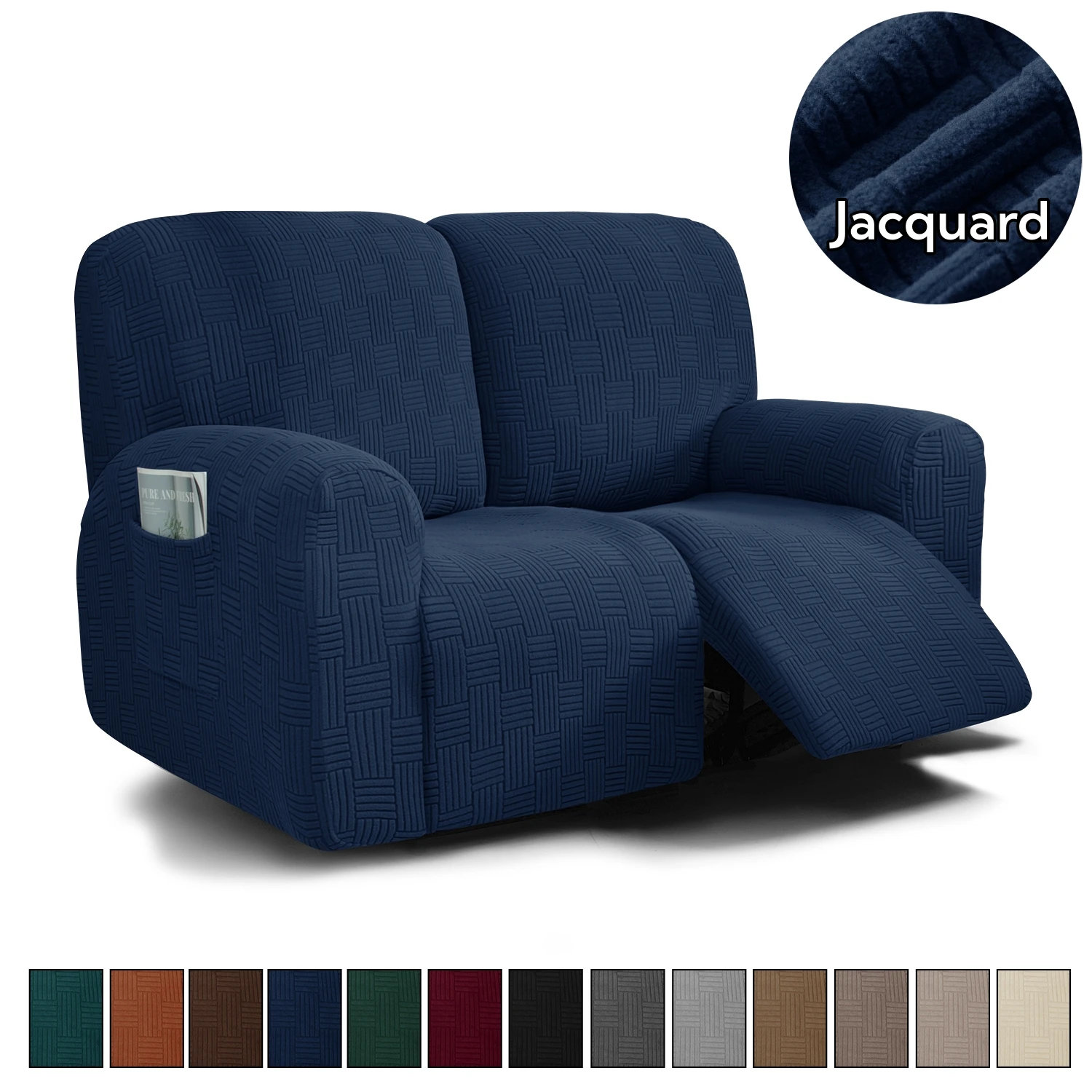 Jacquard Recliner Sofa Cover 2-Seater Stretch Thick Soft Washable Recliner Couch Cover Slipcover 6-Pieces