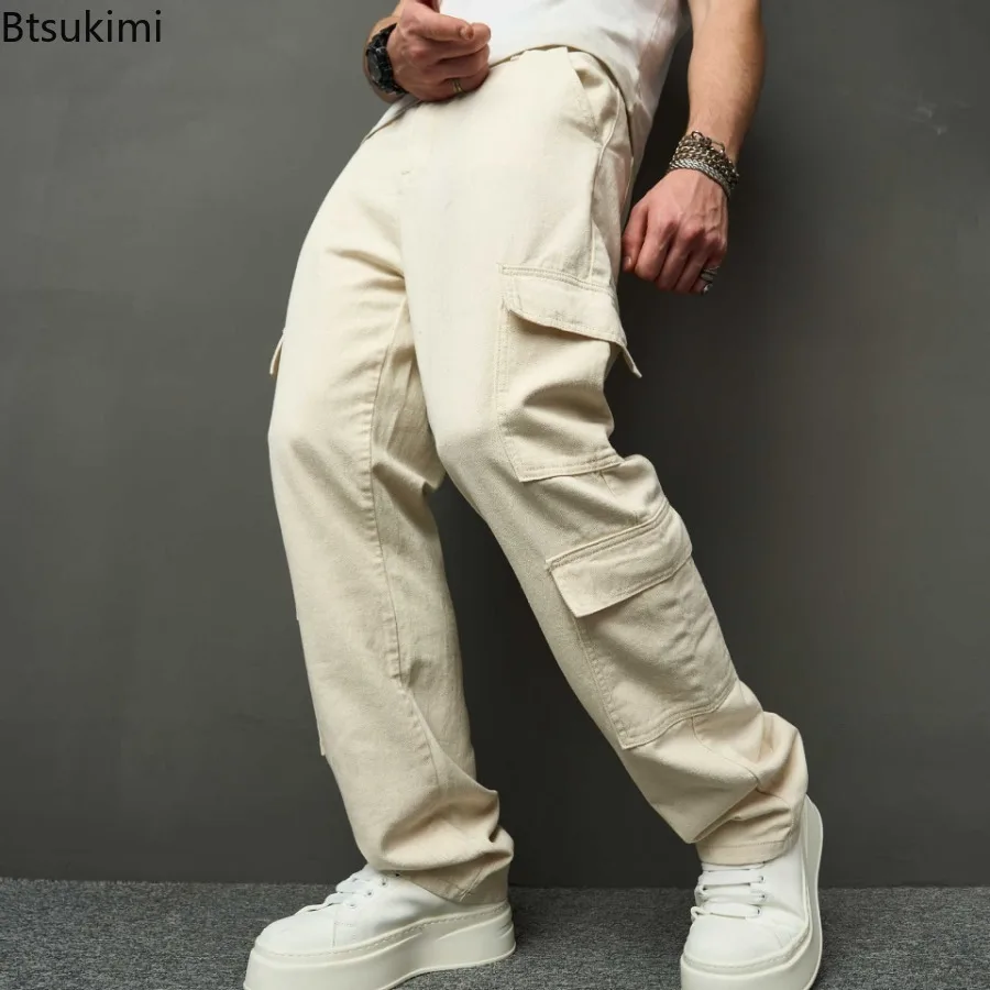 2025 New Cotton Pockets Men's Straight Leg Cowboy Cargo Pants Loose Casual Outdoor Pants Men's Work Pants for Hiking Tactical