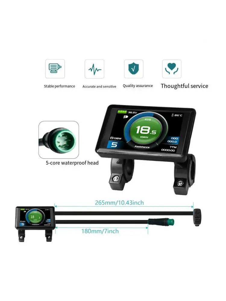 Wyświetlacz KT Ebike TF-02H/H-100/LCD-S866 24V-72V, tryb krajobrazowy, kolorowy panel LCD z 5-pinowym wodoodpornym złączem — 2