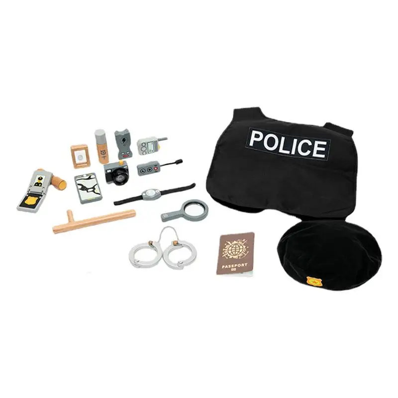 

Policeman Toys Wooden Kids Policeman Gear 17 Pcs Kids Policeman Toys Improve Children's Imagination Thinking Ability Handcuffs