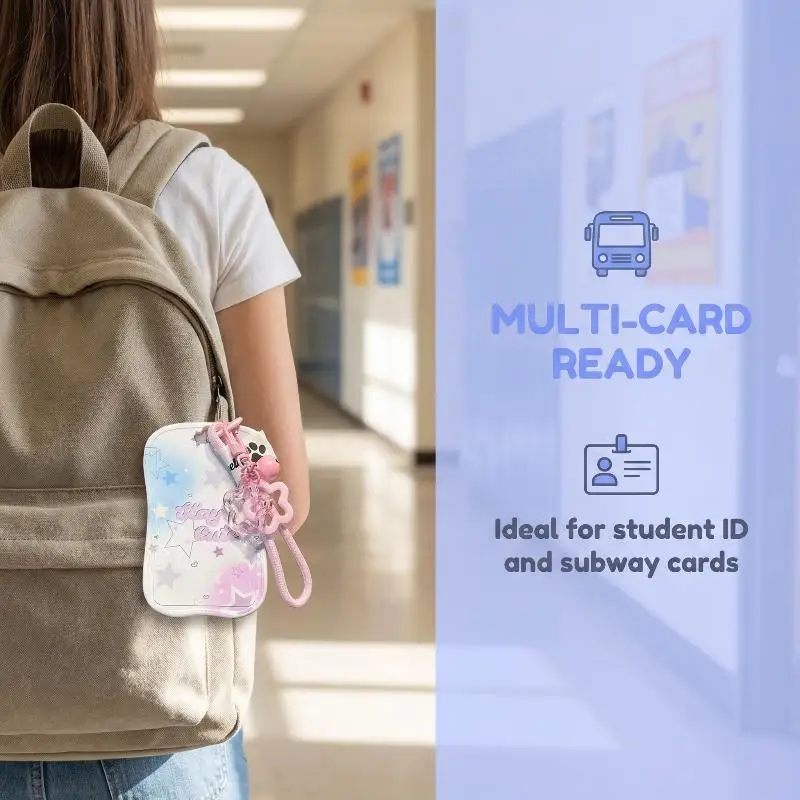 Student School Card Protective Cover With Star Pendant Keychain Photo Card Display Backpack Small Pendant ID Card Holder