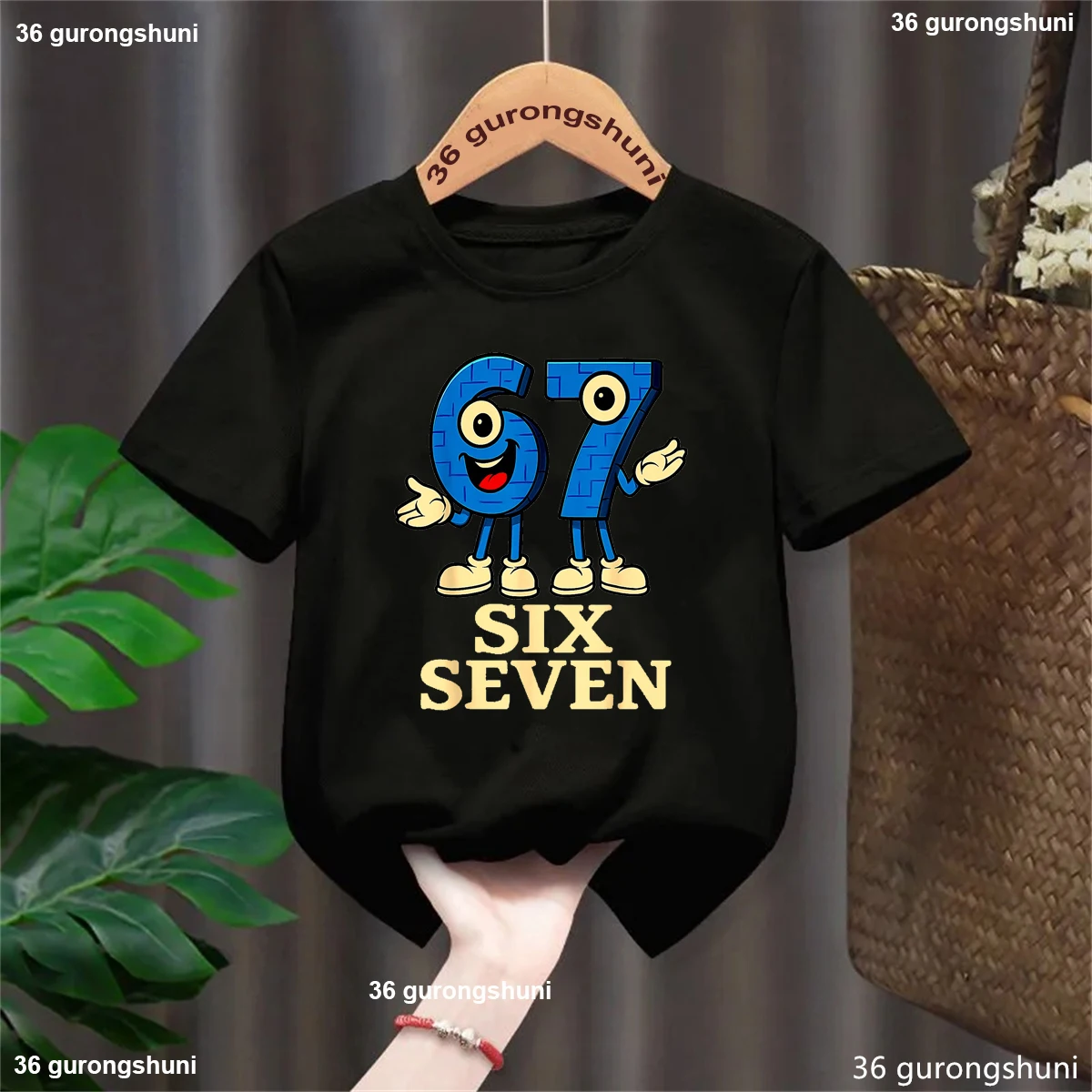 

Kawaii Kids Clothes Italian Brainrot 67 Six Seven Meme Printed T Shirt Girls/Boys White/Pink/Blue/Grey/Yellow/Black Tshirt