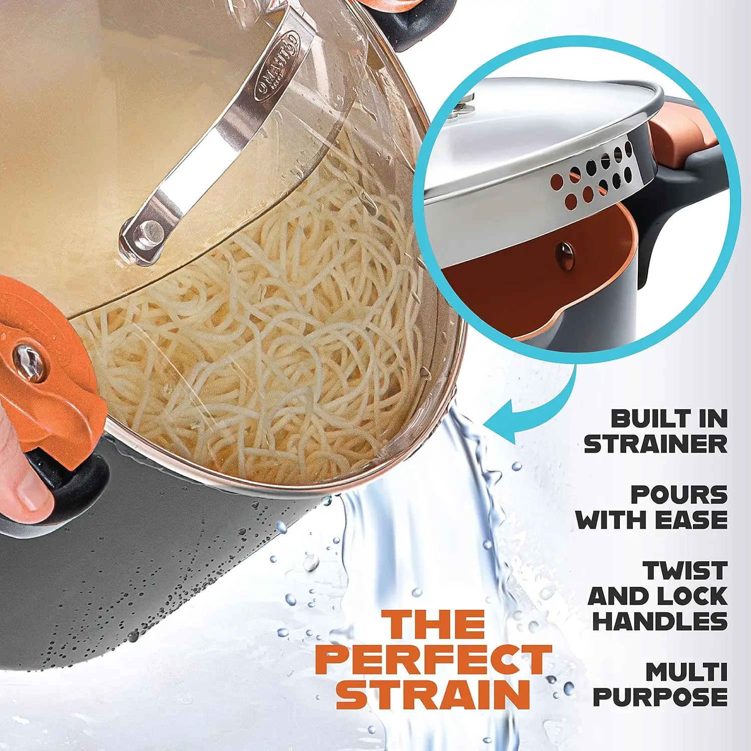 5 Qt Stock Pot with Strainer Lid, Titanium Ceramic Nonstick