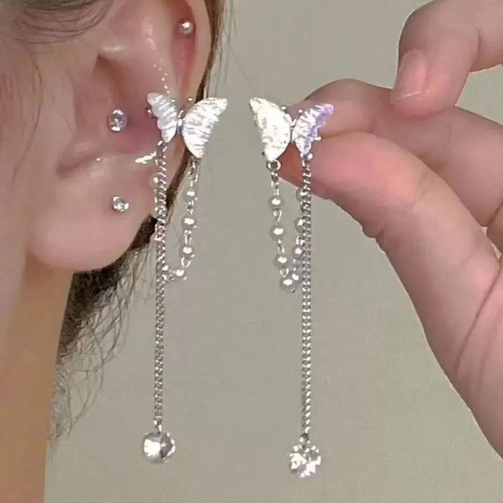 1 Pair Fashion Shiny Zircon Ear Cuff Luxury Design Long Tasse Zircon Ear Clip Trendy Design Tassel Earring Party Jewelry