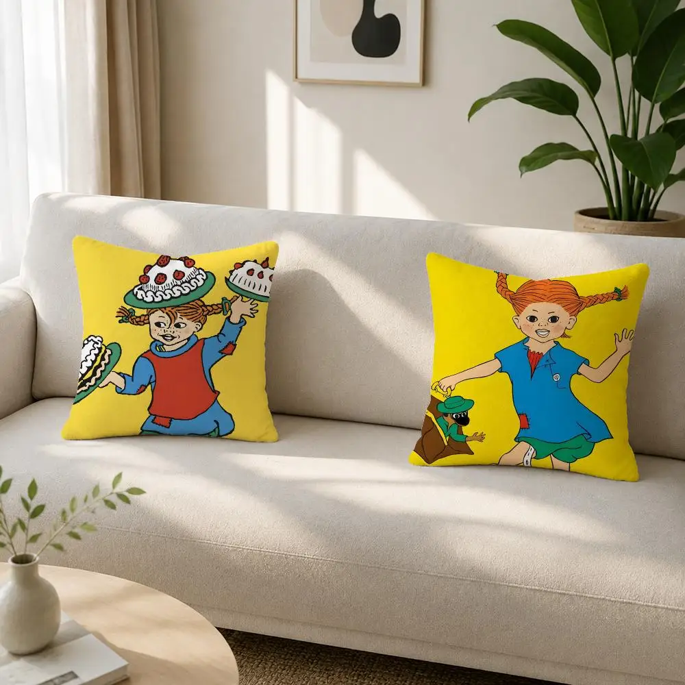 Book Character Pippi Longstocking Cushion Cover Soft Plush Cushion Covers Fluffy Throw Pillow Cases for Sofa Bedroom Home Decor