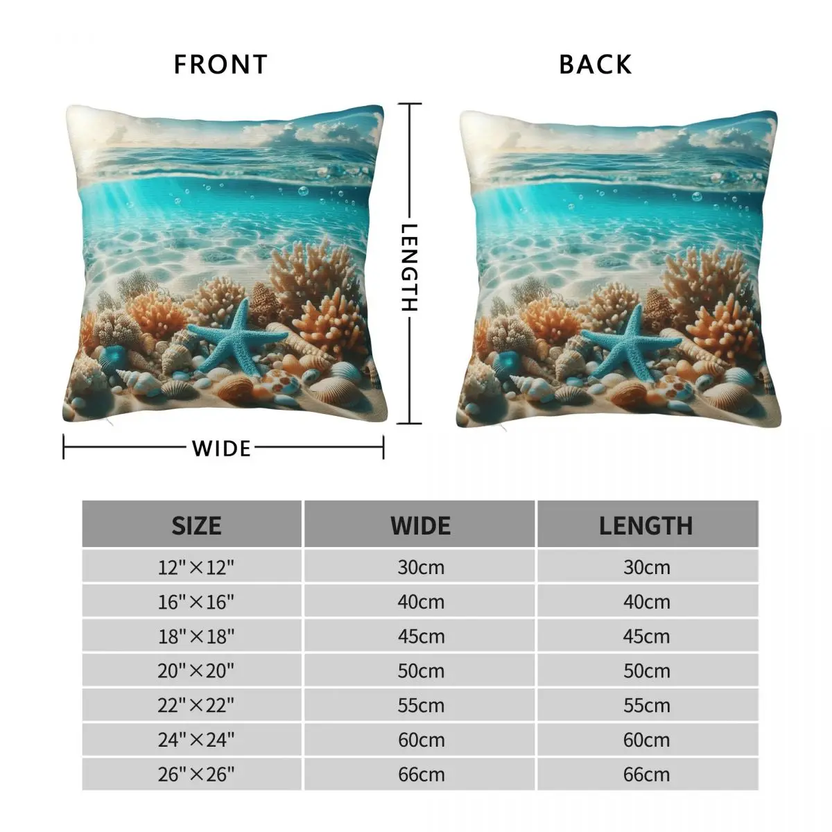 Sea Shells Beach Clear Waters Square Pillowcase Polyester Linen Velvet Pattern Zip Decorative Throw Pillow Case Car Cover 45x45