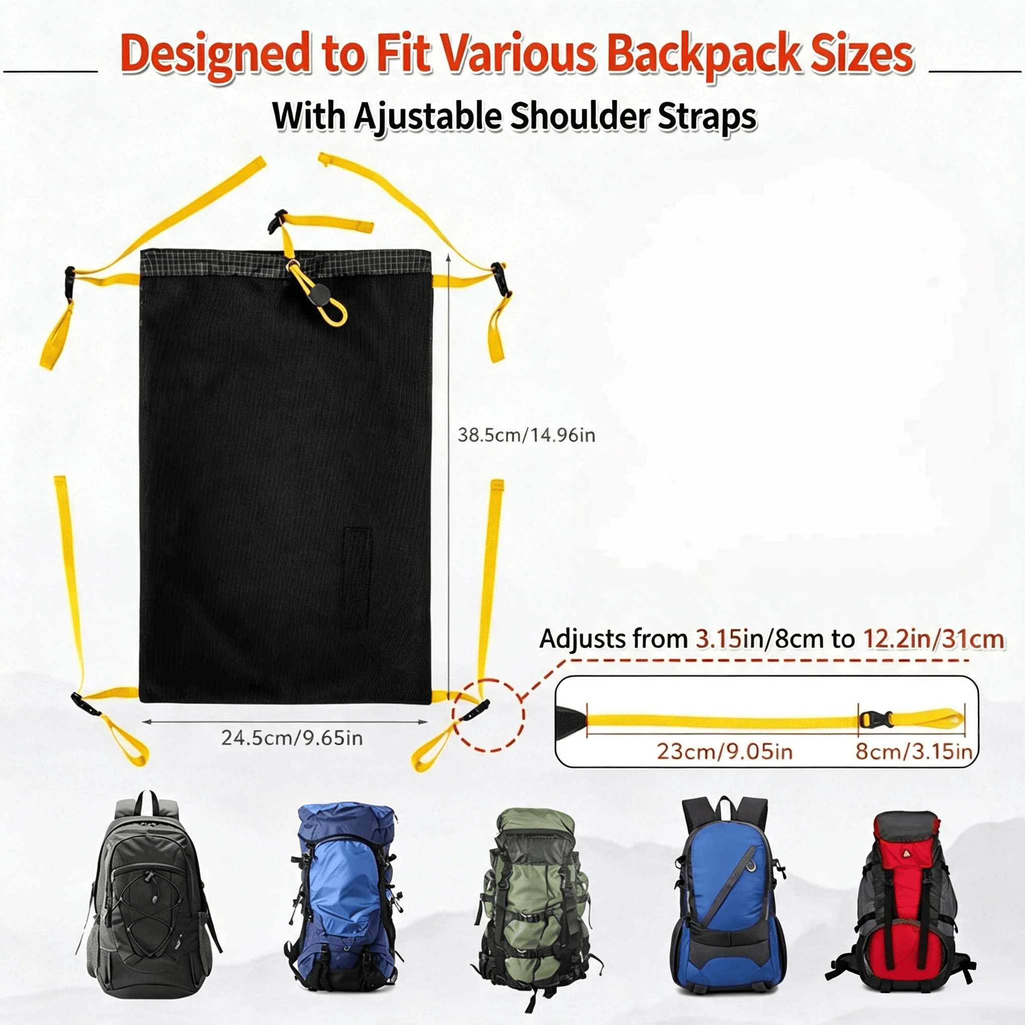 Abnehmbare Rucksack-Netztasche, Mehrzweck-Außen-Erweiterungstasche für Wandern, Radfahren, Reisen - Aufbewahrungstasche Rucksack-Zubehör – Detail 2