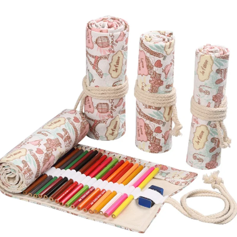 12/24/36/48/72 Hole Colorful Cloth Pencil Case Stationery Pencil Storage Bag Pencil roll School Student Supplies Paint Brush Bag