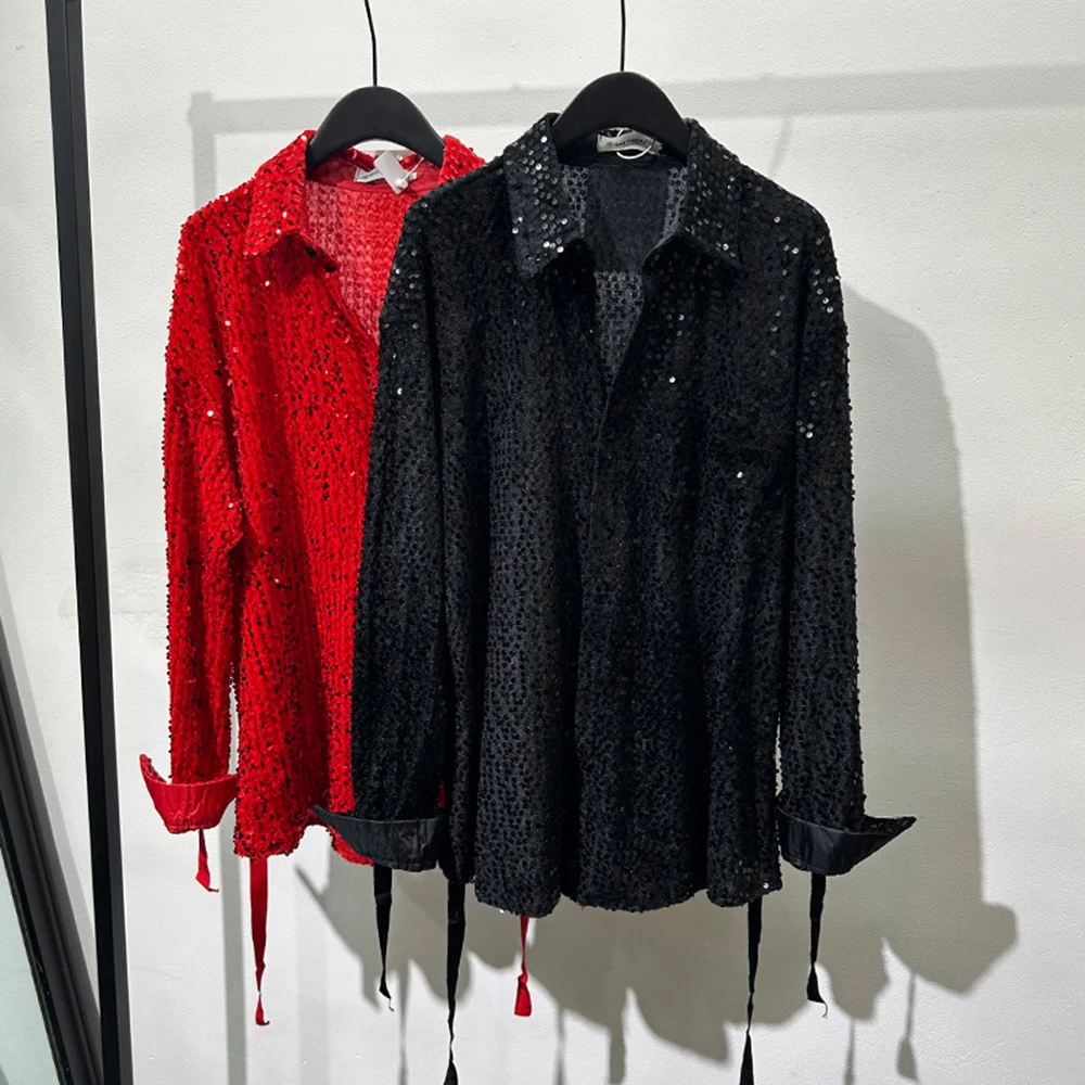 

Men's Fashion Sequined Shirt 2025 New Long Sleeve Single-Breasted Versatile Stylish Performance Outfit Trendy Top Clothing