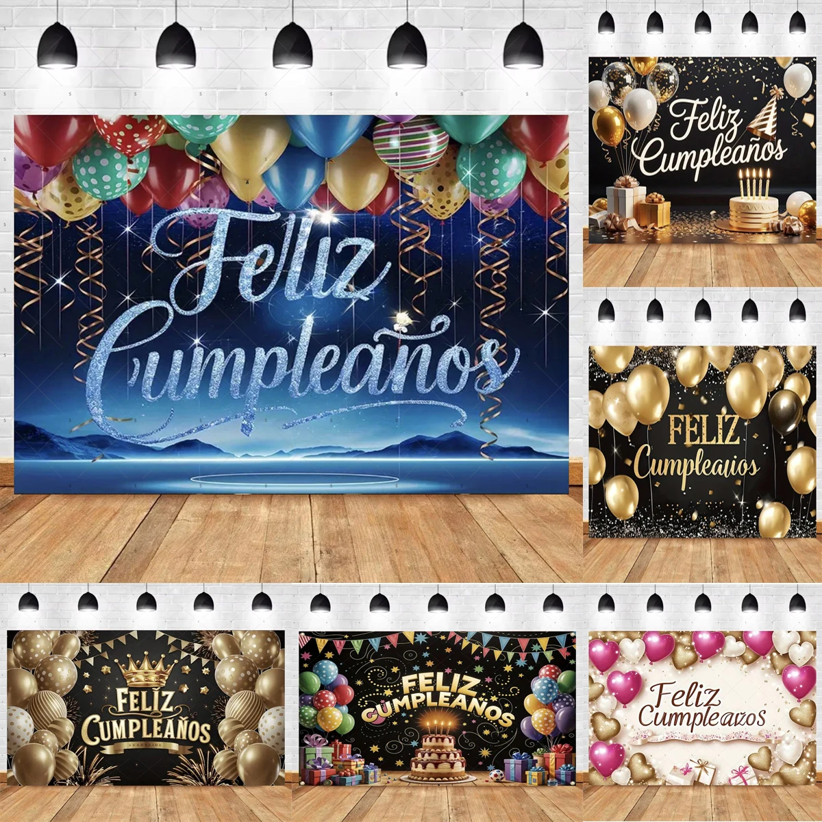 

Spain Birthday Partys Decoration Pink Gold Balloons Backdrop Supplies Spanish Happy Birthday Backgound banner Photo Shoot Props