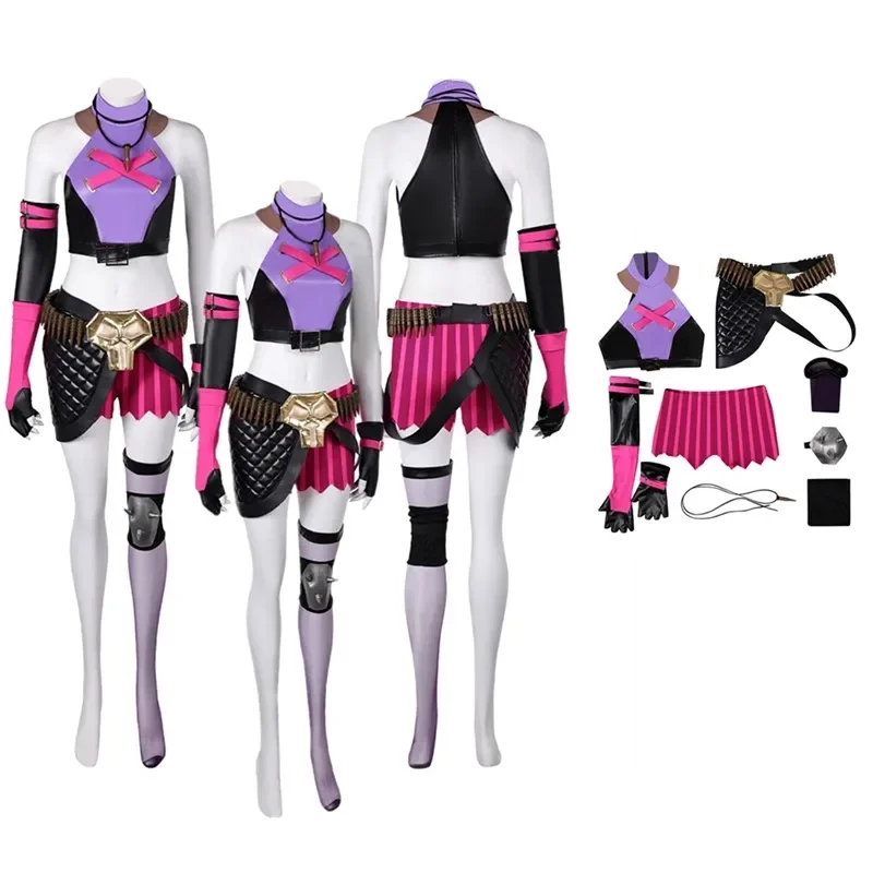

FC6Jinx Cosplay LoL Costume Cartoon Arcane Disguise Adult Women Ves Shorts Gloves Belt Outfits Halloween Carnival Party Sui@FC8！