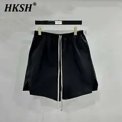 HKSH Spring Summer New Men Tide Dark Capris Chic RO Style Half-Length Pants Split Drawstring Elastic Waist Shorts Cotton HK1387