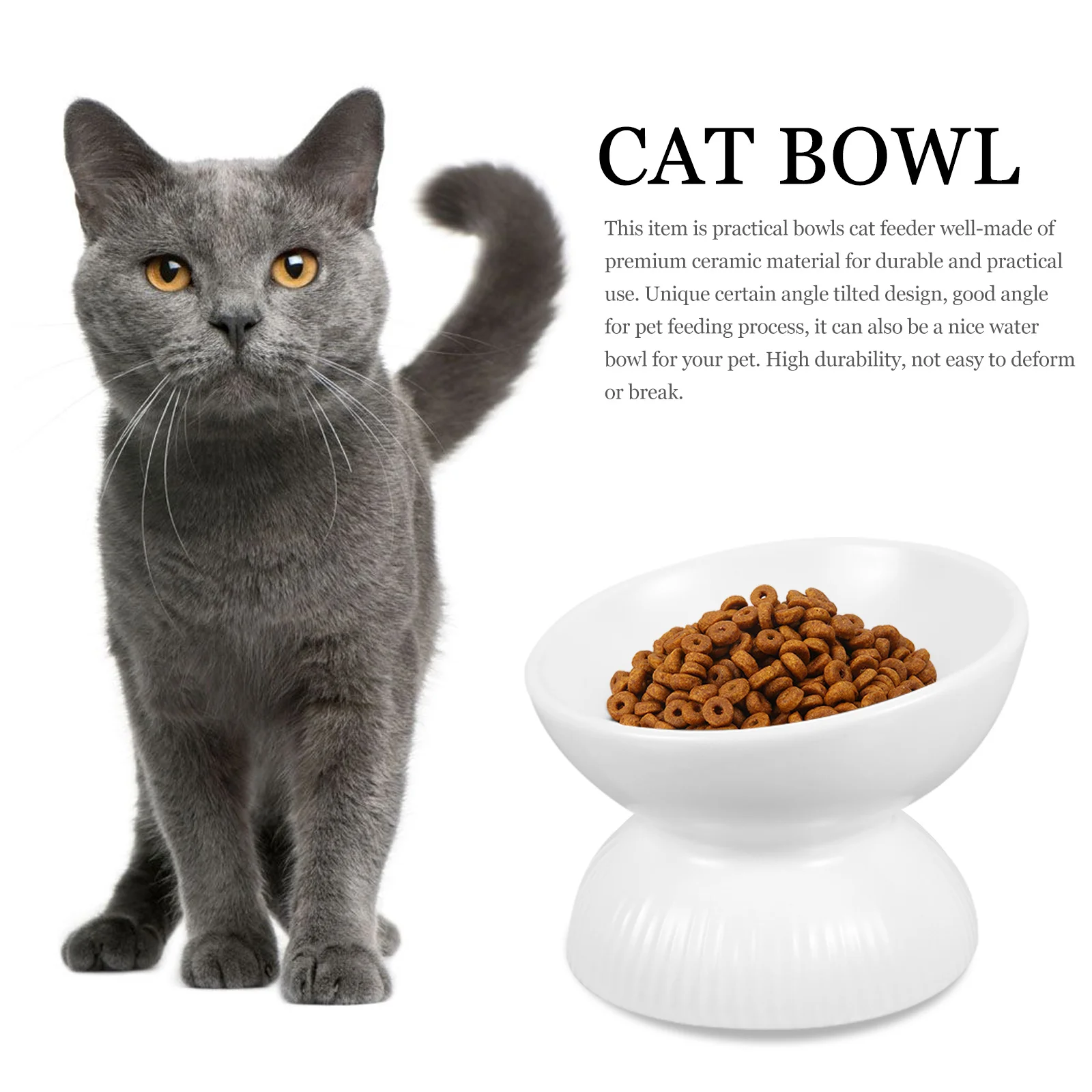

Ceramic Tilted Pet Feeding Bowl Cat Food Water Bowl Anti Spill Design Inclined Mouth Smooth Surface Easy Cleaning