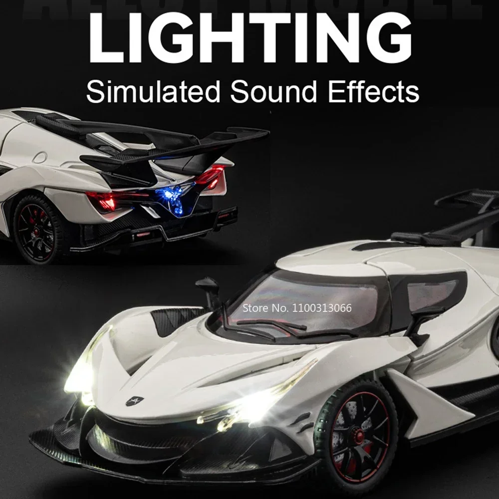 1:24 Schaal Apollo IE Sportwagens Modellen Speelgoed Legering Diecasting met Geluid en Licht Voertuigen Trek Auto Speelgoed voor Kinderen Geschenken