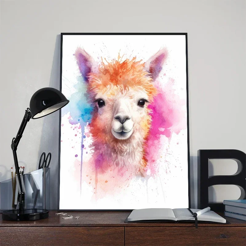 Watercolor Llama Alpaca Animal Posters and Prints Canvas Painting Wall Art Pictures for Living Room Home Decoration