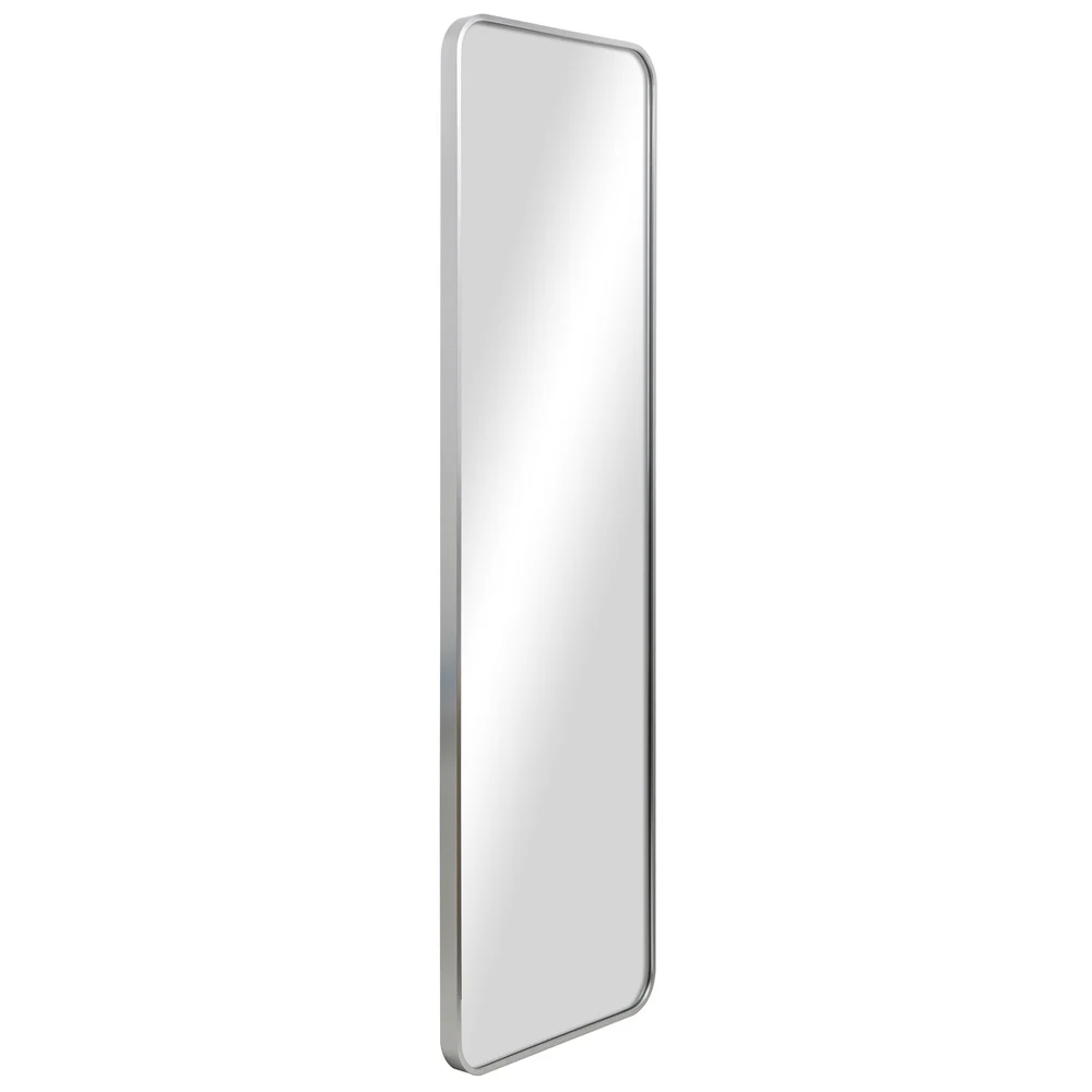 Elegant Aluminum Rounded Rectangle Leaner Mirror 17x53 Silver Finish Wall Mount Anti-tip Hardware Home Decor