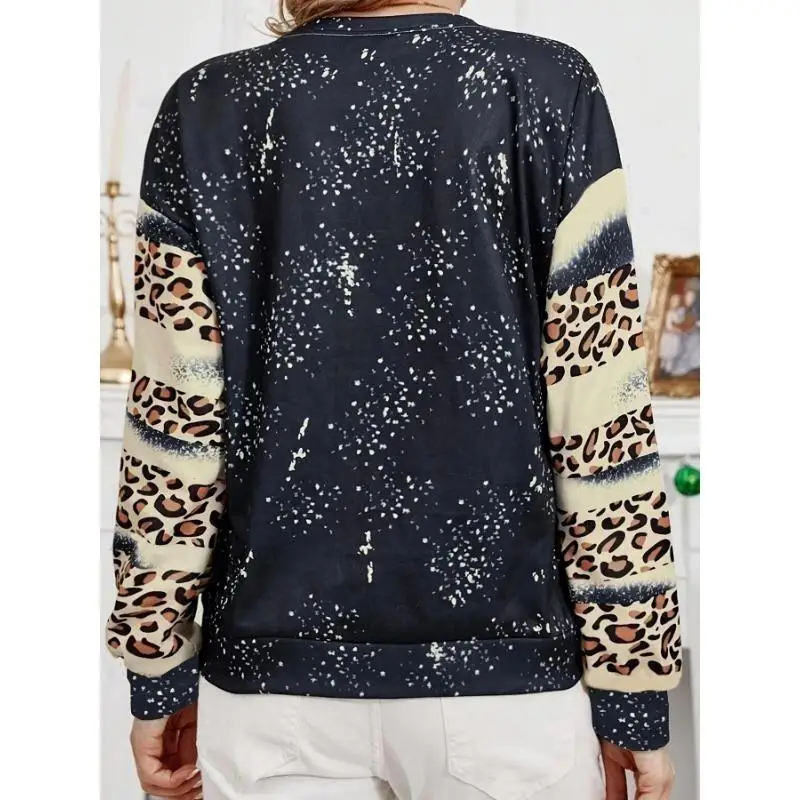 Hot Selling Autumn and Winter Plus Size Fashionable Casual Christmas Leopard Print Micro Elastic Hooded Sweatshirt