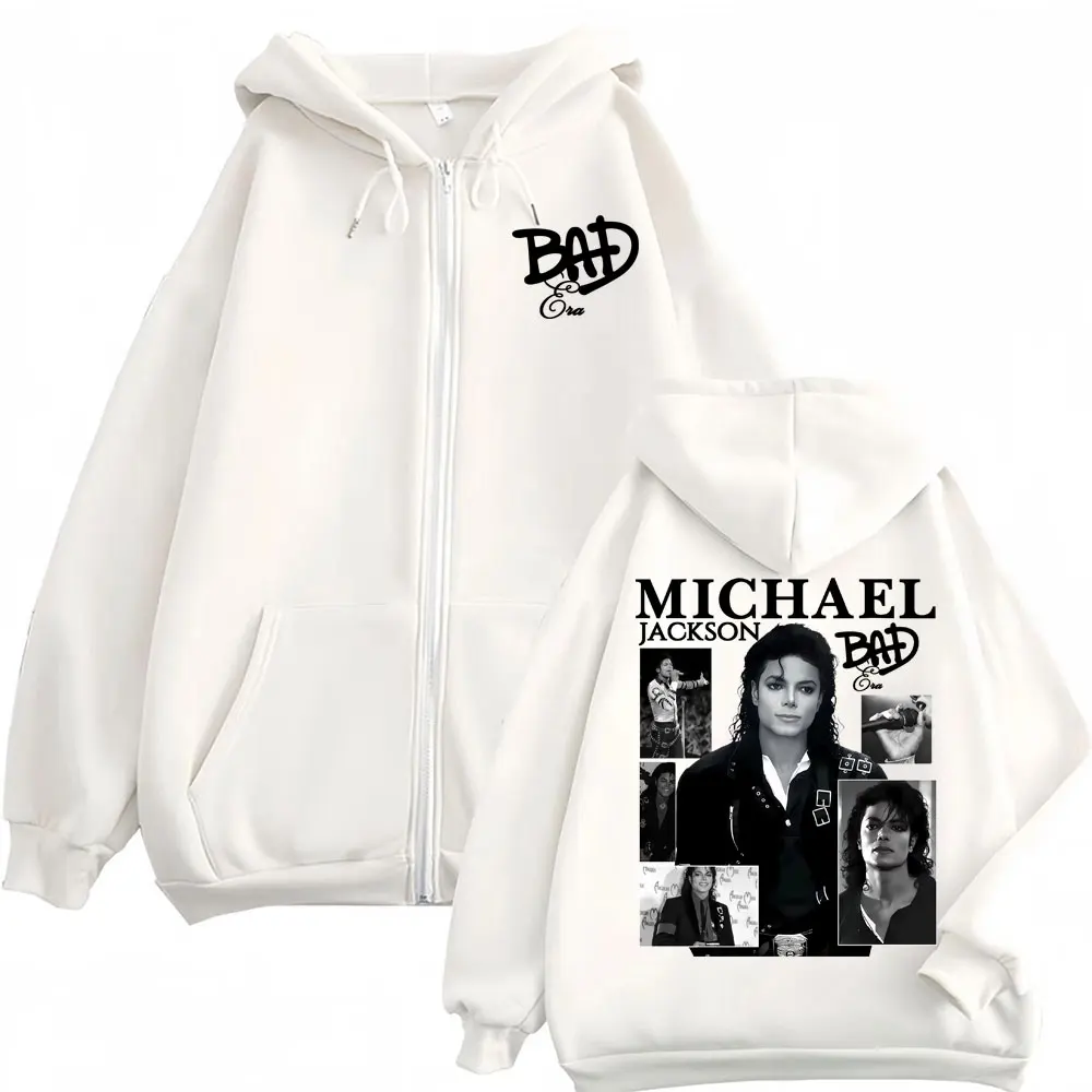 King of Pop Michael Jackson Bad Era Zipper Hoodie Men Women Harajuku Streetwear Jacket Sweatshirt Fleece Casual Zip Up Pullovers gallery 5