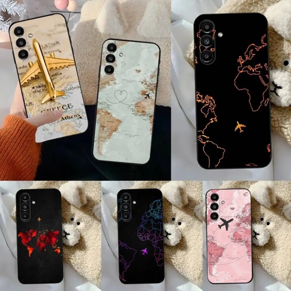 

Airplane Map Phone Case For Samsung S24,23,22,30,21,10,9,Ultra,Plus,Lite,FE,5G Black Soft Case
