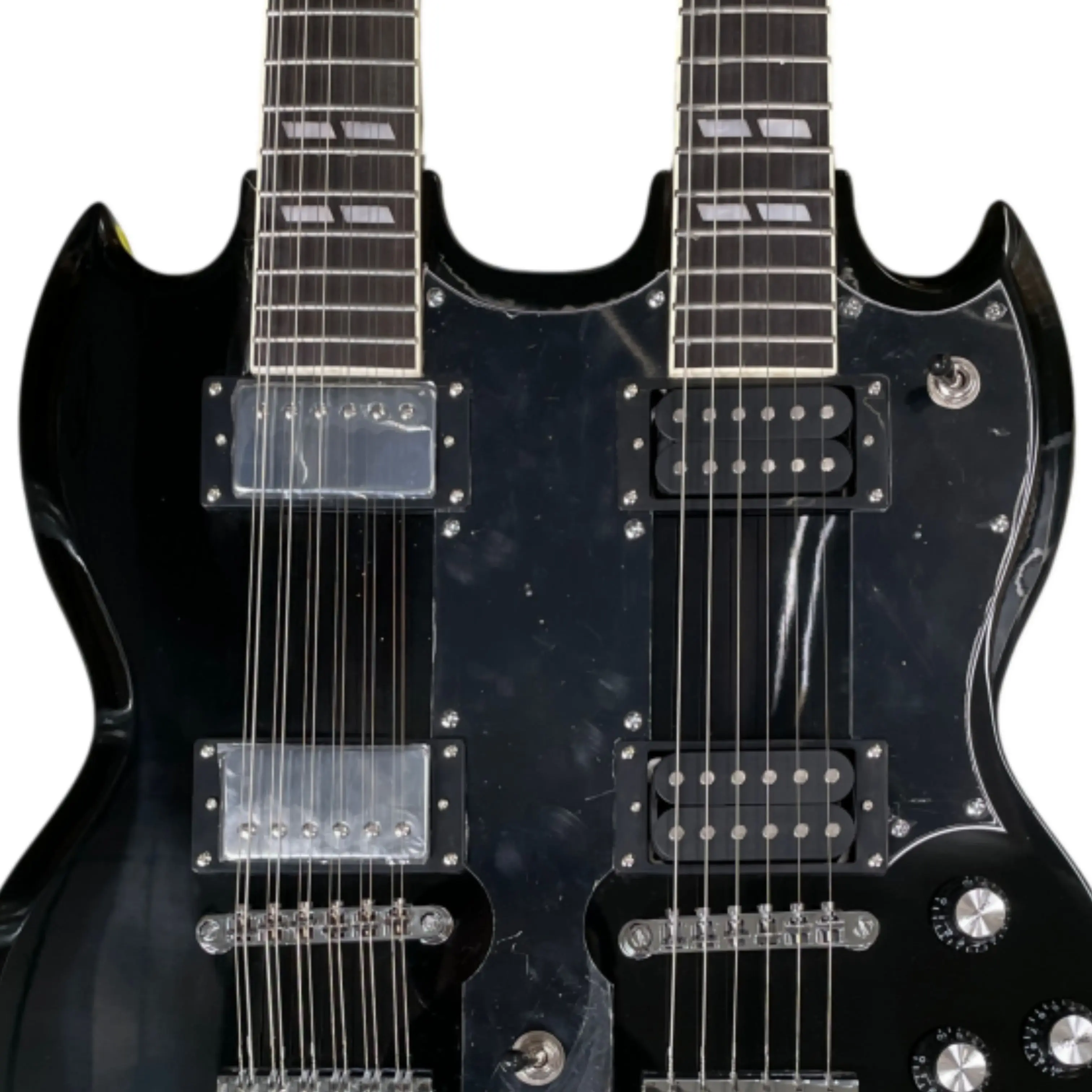 All-Black Glossy Finish Stylish Dual-Head Electric Guitar With 12+6 Strings Guitars,Ideal for Rock and Hard Rock Genres Guitarra