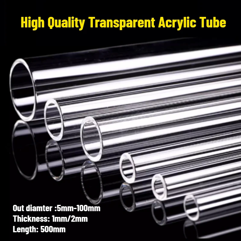 1/2/3pcs O.D 5mm~100mm High Quality Transparent Acrylic Tube Aquarium Fish Tank Water Supply Garden Plexiglass Pipe 500mm Long