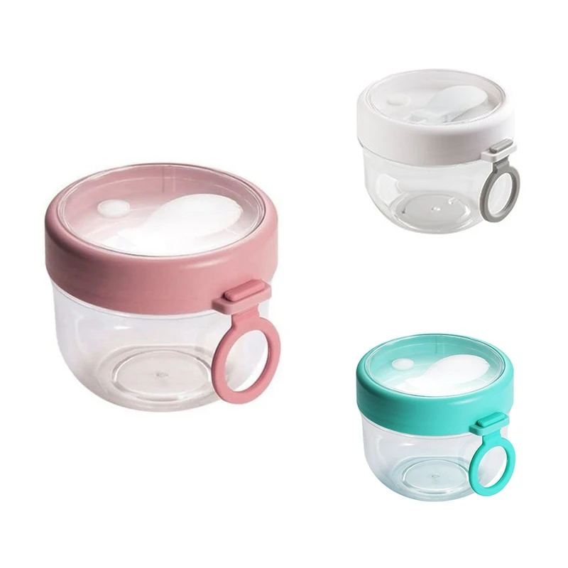 1Pcs Reusable Overnight Oat Container With Lid And Foldable Spoon, 600Ml Leak-Proof Oats Jar Portable Yogurt Cup