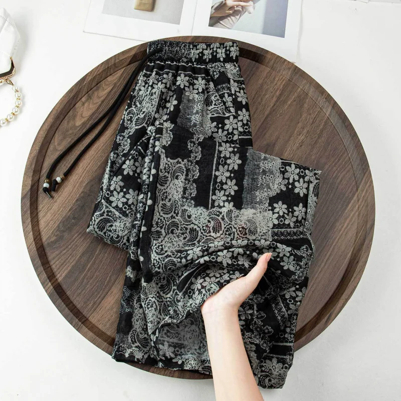 

Printed Pants for Women, Loose Slimming Long Pants, Summer Thin Comfortable Pants, Ethnic Style Casual Pants