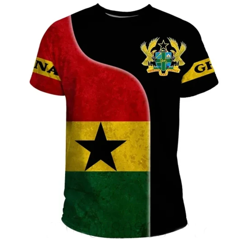 Summer New Tigre African Country Flag Men's Print T-Shirt Ghana National Emblem Pattern Casual Oversized Tshirts Male Clothing