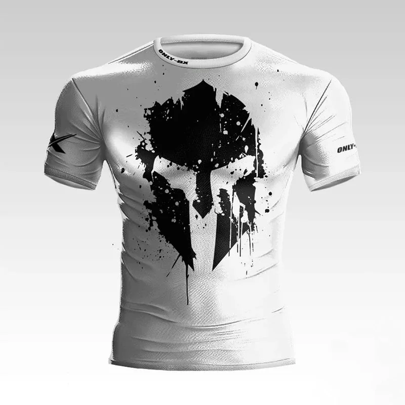 3D Print Warrior Helmet Workout T-Shirt Funny Gym Shirts Milk Fiber Men's Short Sleeves Muscle Man