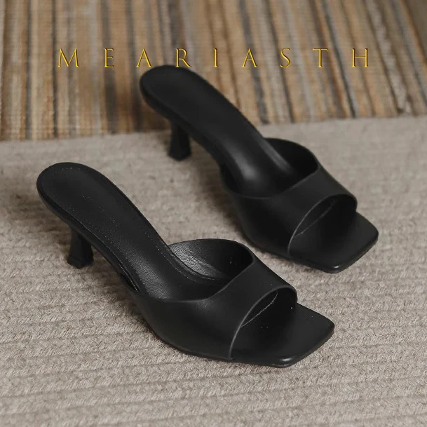 

Модная летняя женская обувь, новые уличные модные тапочки ручной работы на высоком каблуке с квадратным открытым носком, абрикосовые белые, черные, синие, бежевые