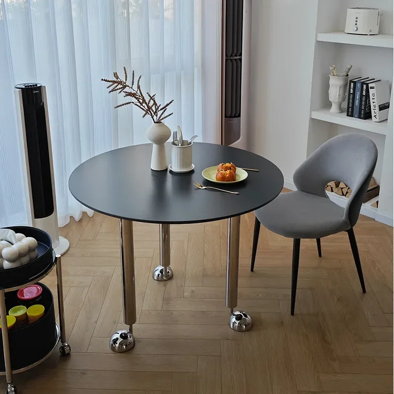 Cream wind living room round rock slab dining household modern simple round table small apartment dining negotiation table
