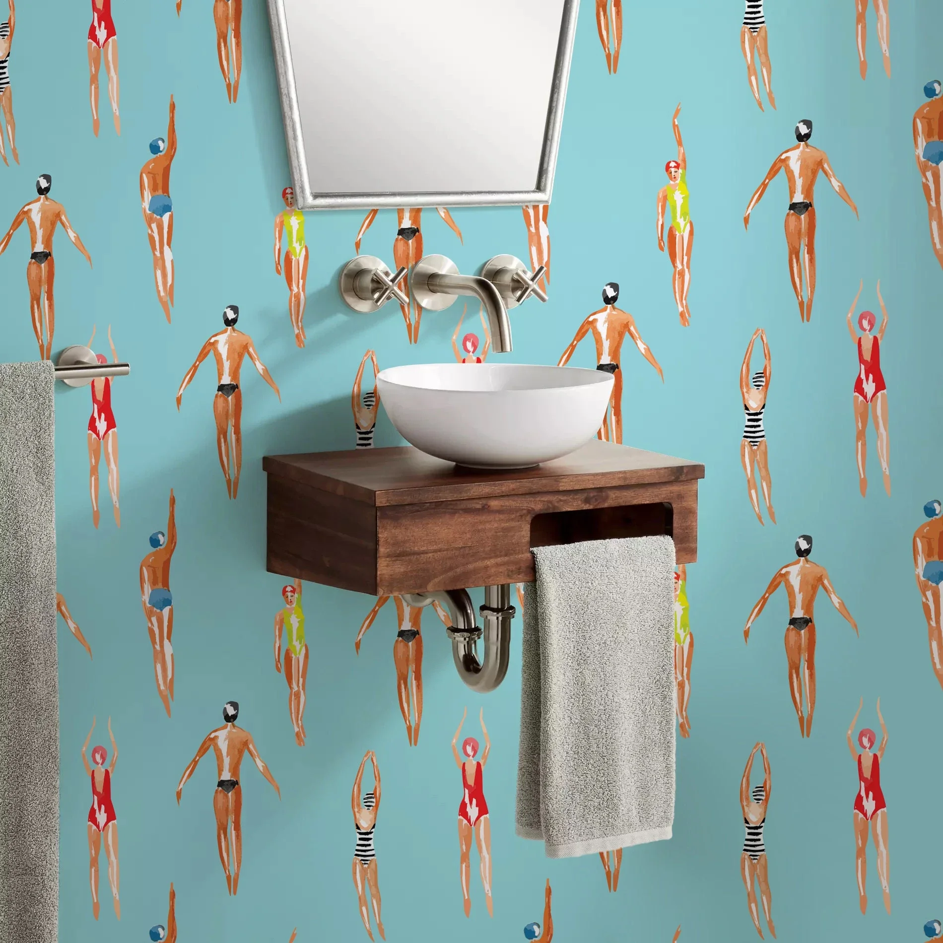Swimming Diving Wall Stickers Pool Jump Swim Wall Decals Bathroom Bedroom Living Home Wall Decor