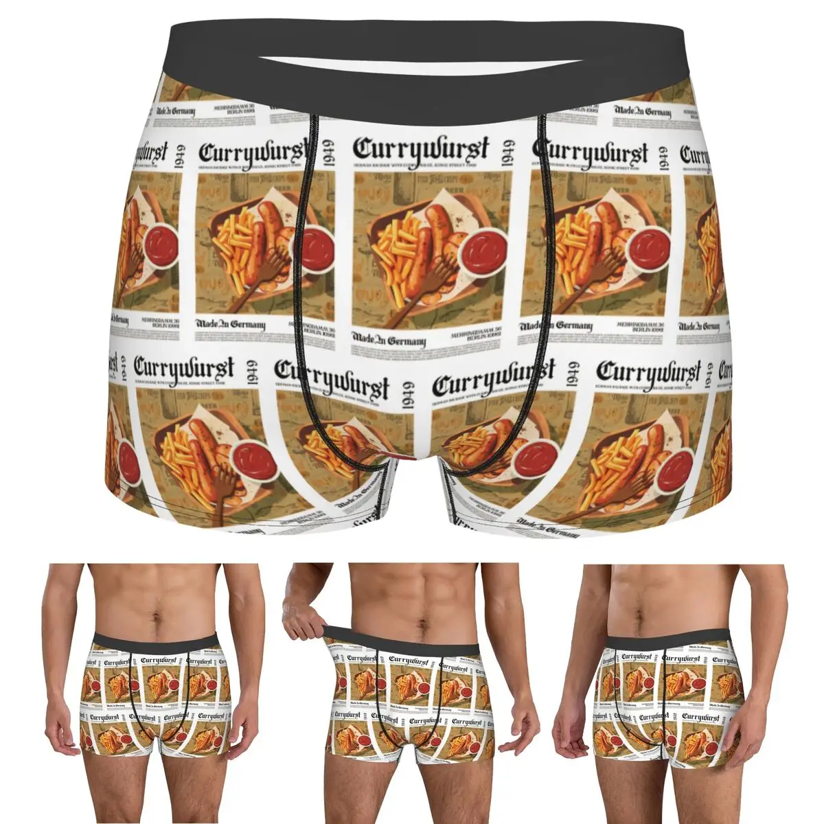 

Boxer Underpants Shorts Currywurst Wall Art Panties Men's Ventilate Underwear for Homme Man Boyfriend Gifts