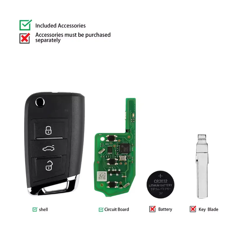 Xhorse Super Llave Remota Estilo MQB 3 Botones Super Chip Incorporado XEMQB1EN Versión Global 1 Piezas