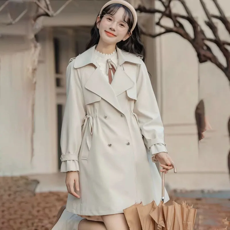 

Spring Autumn 2024 New Chic Windbreakers Coat Women's Overcoat Korean Loose Lace-Up Double-Breasted Casual Trench Coat Coats