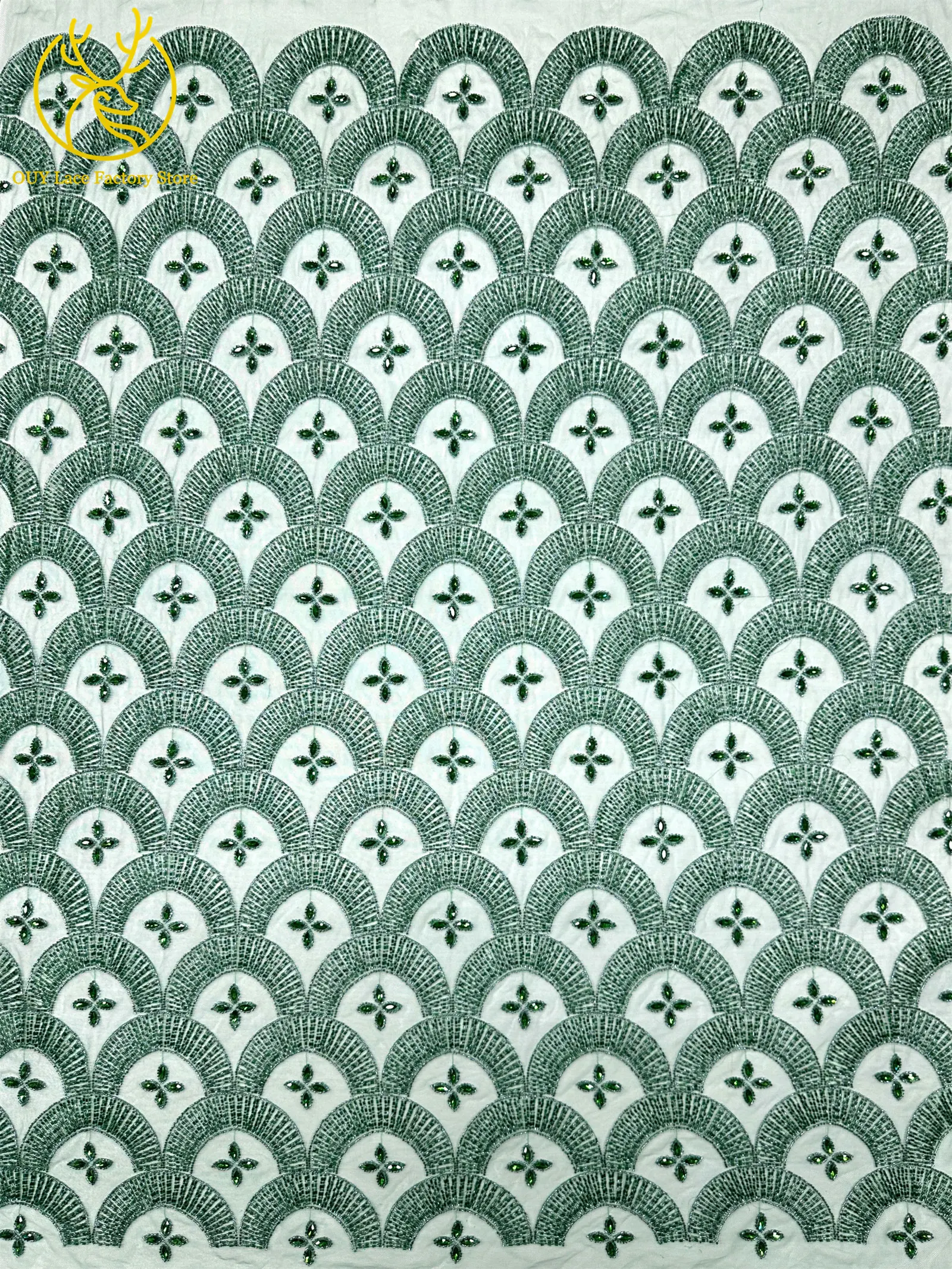 Smaragdgrüner Luxus Dubai Diamant-Perlen Tüll-Spitzenstoff Hochwertiger Afrikanischer Stein-Pailletten-Spitzenstoff für Abendkleider – Detail 6